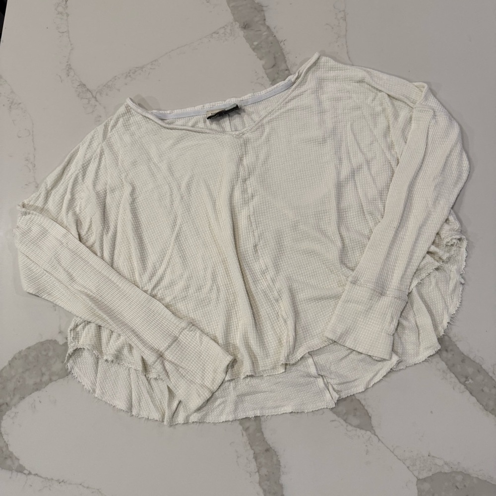 Saturday Sunday x Anthropologie VNeck Waffle Knit Long Sleeve Womens Large Ivory